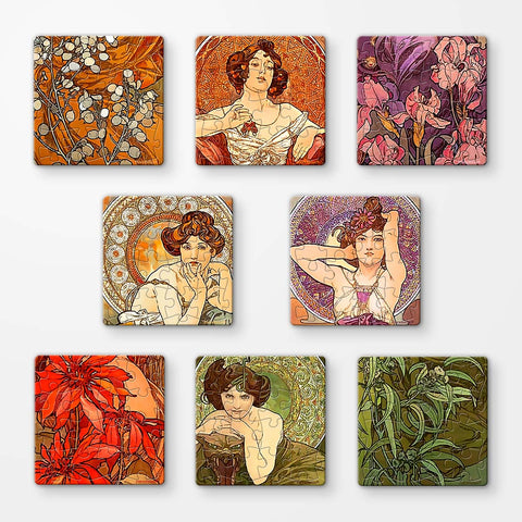 Pintoo D1599 The Precious Stones - 8 x 16pcs Jigsaw Puzzle Magnets by Alphonse Mucha