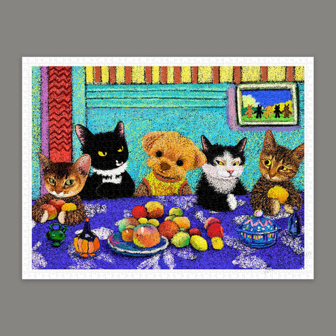 Pintoo H4053 Sharing a Table with a Puppy - 1200 Piece Jigsaw Puzzle by Niuniu in Famous Paintings